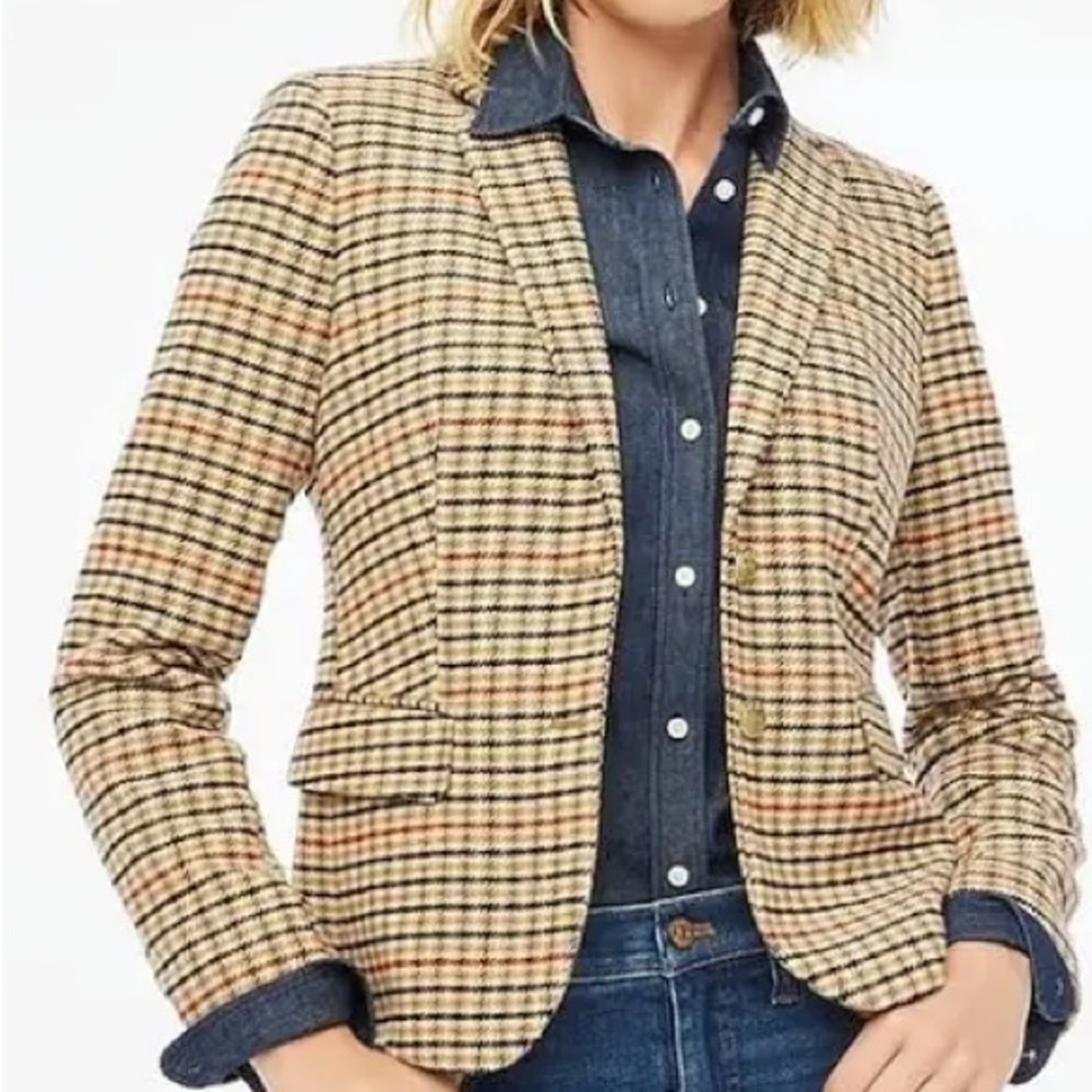 J Crew Tan and Black Blazer Structured Wool Blend